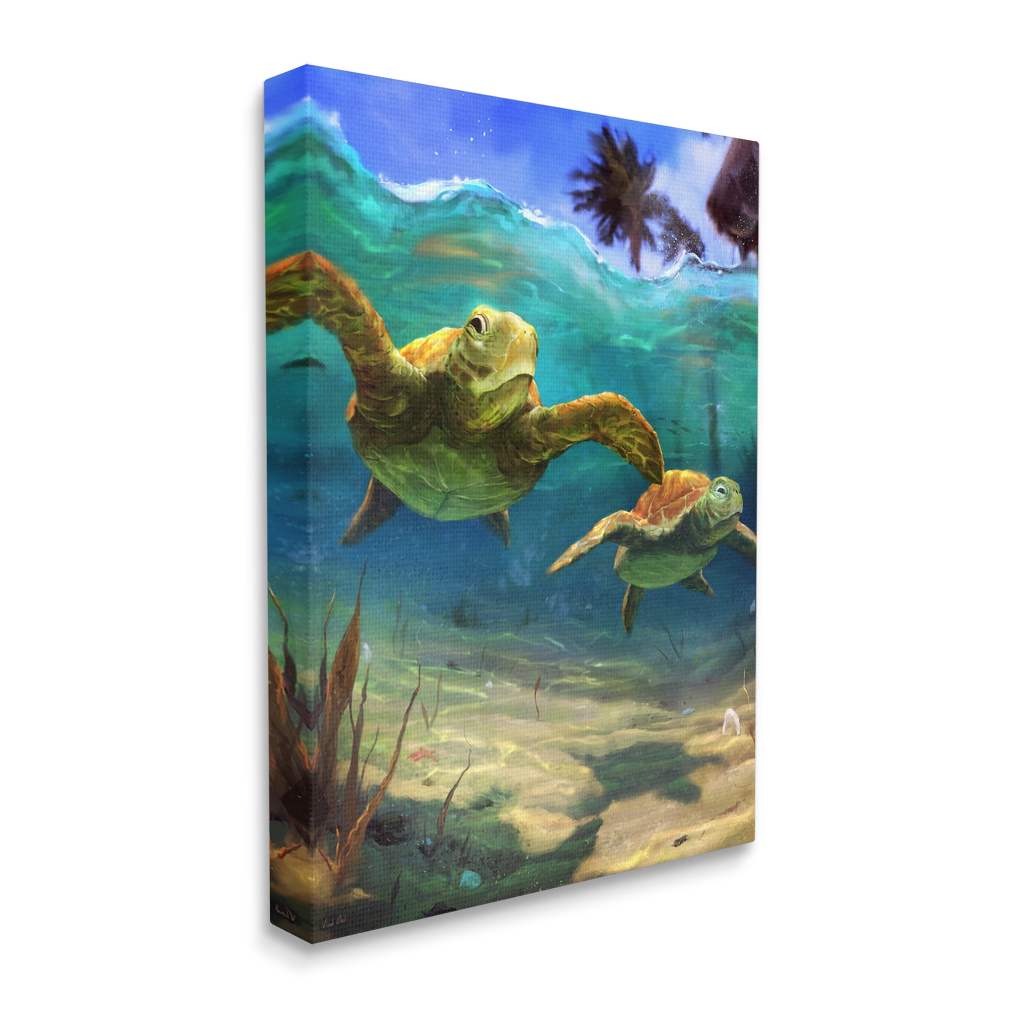 Stupell Industries Tropical Underwater Turtles Animals & Insects Painting Gallery Wrapped Canvas Art Print Wall Art, 24 x 30