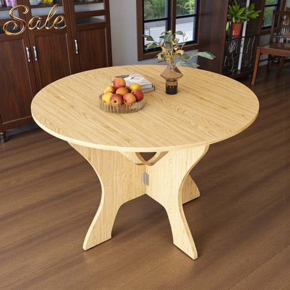 GZXS Folding Dining Table, 47.31" Round Foldable Table in Ancient Oak Finish, Ultra-Slim 8" Folded Profile, 220lb Capacity, Ideal for Small Spaces & Outdoor Use