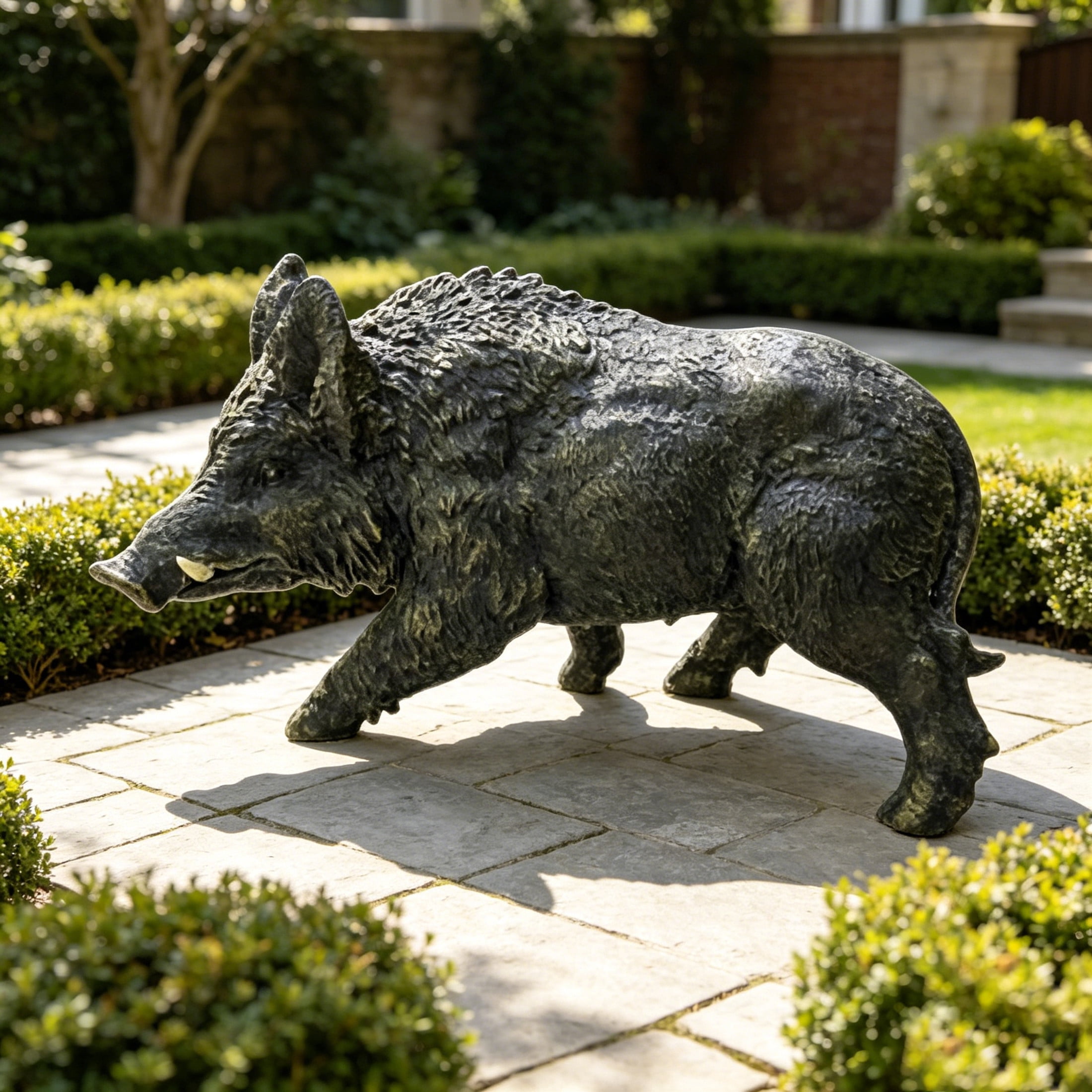 GDF Studio Wild Boar Resin Indoor/Outdoor Guardian Statue, Weather-Resistant Decor Figurine for Garden & Courtyard