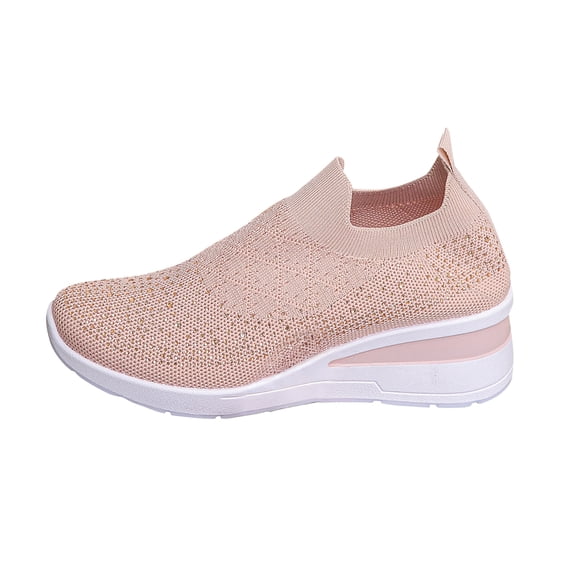 YOUYEDIAN Orthopedic Shoes for Women with Sparkling Rhinestones, Mesh Slip-On Wedge Platform Sneakers, Sparkly Bling Wedding Dressy Tennis Shoes (Pink, 5.5 Wide(EU-36))