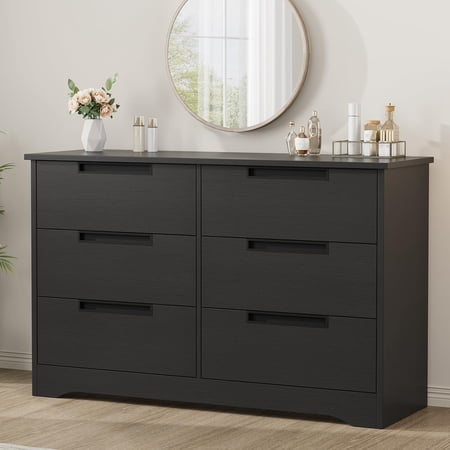 6-Drawer Dresser for Bedroom Modern Contemporary Wooden Chest of Drawers Anti-Tip Kit Wide Top Storage Cabinet for bedroom living room entryway