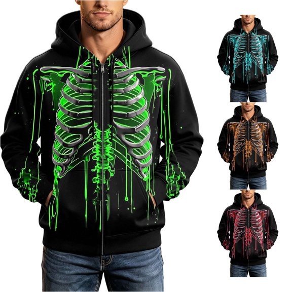 Men's Halloween Print Zip Up Long Sleeve Hoodie Sweatshirt