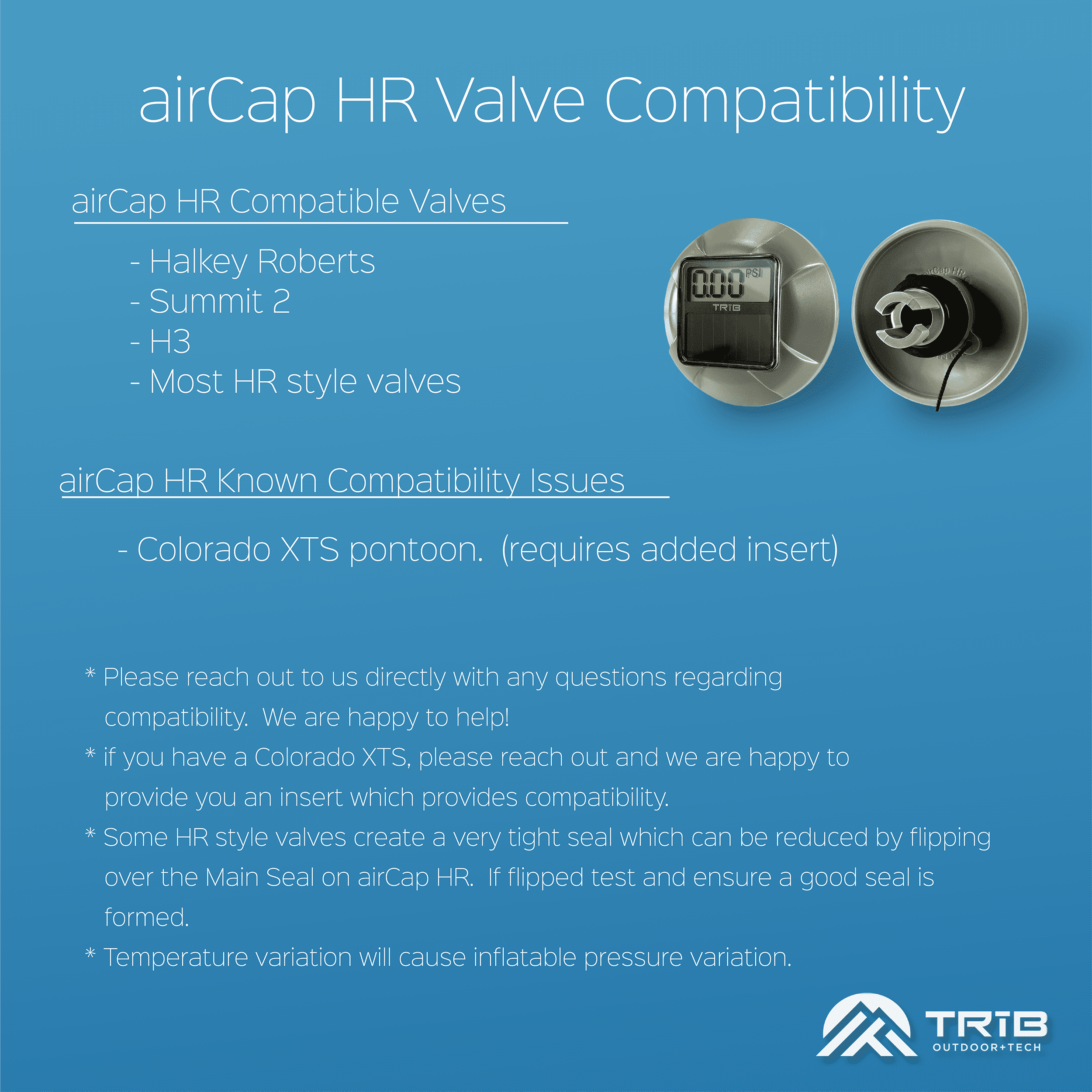 TRiB airCap HR Pressure Gauge for Inflatable SUP, RIB Boat, Kayak, Raft, for Halkey Roberts, Summit 2 and Other Inflation Valves