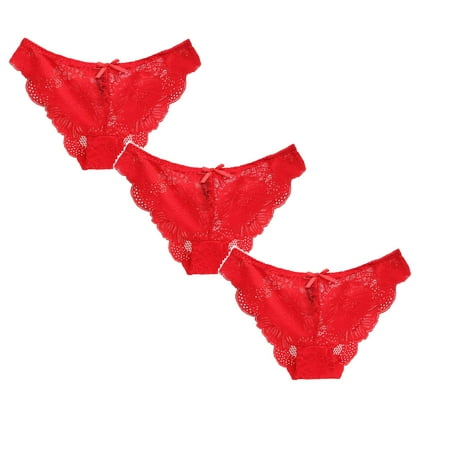 

Womens Underwear Brief Low Waist Comfortable Hollow Lace Ruffle Bow Panties3PC