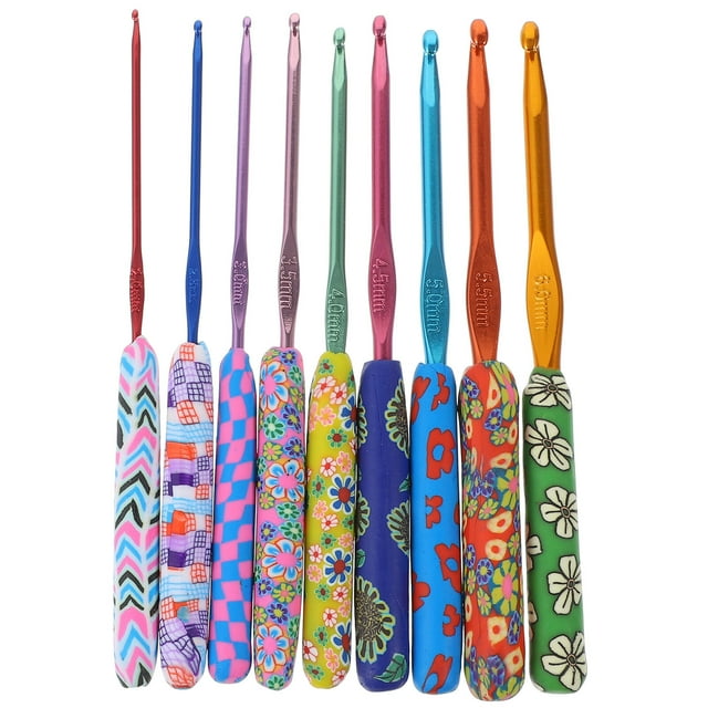 KAKOWELY 9pcs Weaving Tools Set Polymer Clay Handle Crochet Hooks Kit for Home Use,6.1"X0.47"X0.47"