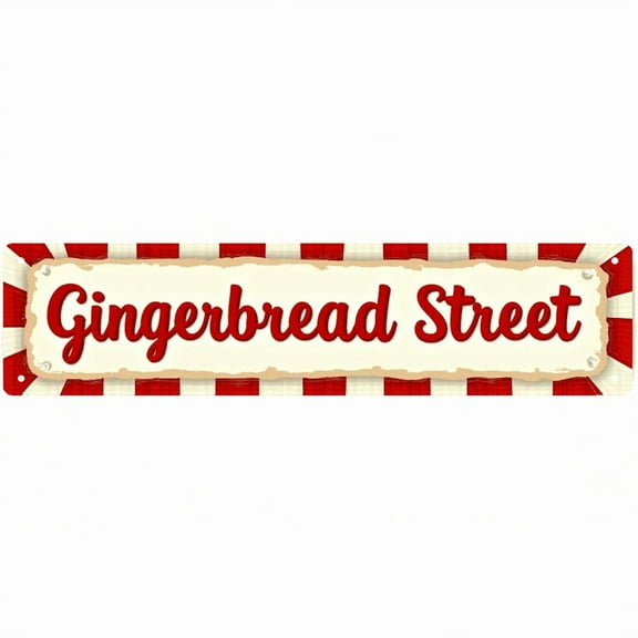 "Gingerbread Street" Tin Sign - 16x4 Inches Christmas Decor for Wall, Ideal for Living Room, Porch, Bedroom | vintage decor for home, family sign, outdoor sign