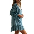 thumbnail image 2 of Vestido corto holgado con cuello en V para mujer de VISgogo, falda fruncida con manga de pulsera de empalme y decoración de botones de Color sólido para mujer de otoño VISgogo moda, 2 of 5