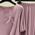 thumbnail image 4 of mihongmao Summer Womens Sweatsuits 2 Piece Set Summer Outfits Women Fashion Round-Neck Casual Solid Short Sleeve Outing Long Pants Sets Purple 2X, 4 of 5