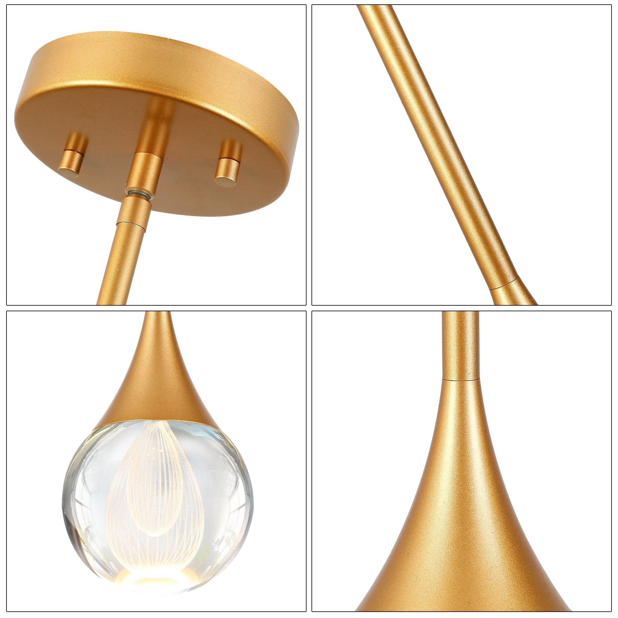 Eanloly LED Chandelier, Crystal Lighting Lamp, Ceiling Hanging, Assembled Length 42 inch, Gold