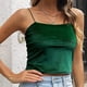 thumbnail image 4 of Top corto tipo camisola con tirantes finos de terciopelo para mujer Camisetas sin mangas informales sin mangas - Verde, 4 of 6