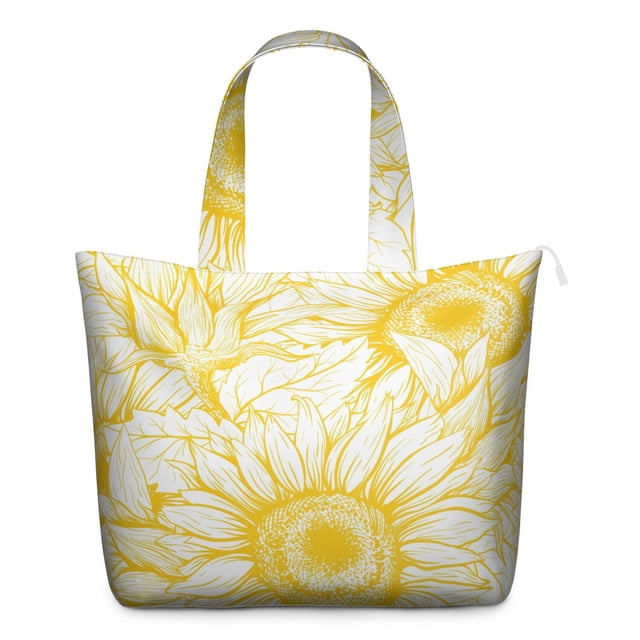 Vintage Yellow Sunflower Duffel Bloom Print Weekender Tote, , Lightweight, Country Floral Design