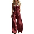 thumbnail image 3 of Women's Solid Color 100% Polyester Wide Leg Jumpsuit, High Waisted Button Front, Comfortable Casual Fit, Summer Beach Party Office Vacation Rome Travel, Womens Trousers Women's, 3 of 7