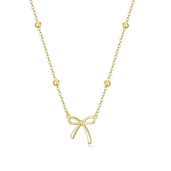 Women’s 14K Gold Plated Bow Choker Necklace Set, 2 Pcs Dainty Small Pendant Trendy Fashion Jewelry