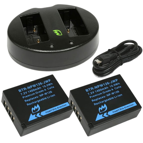 Replacement for Fujifilm X-T2 Battery (2-Pack, 1400mAh) and Dual Charger