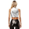 thumbnail image 2 of Yeahdor Womens Shiny Metallic Faux Leather Crop Top Sleeveless Club Dance Tank Top Vest Silver-A 14, 2 of 4