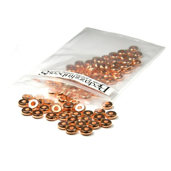 50 Copper 6mm Round x 2mm Thick Rondelle Heishi Disc Spacer Beads Plated Brass Metal