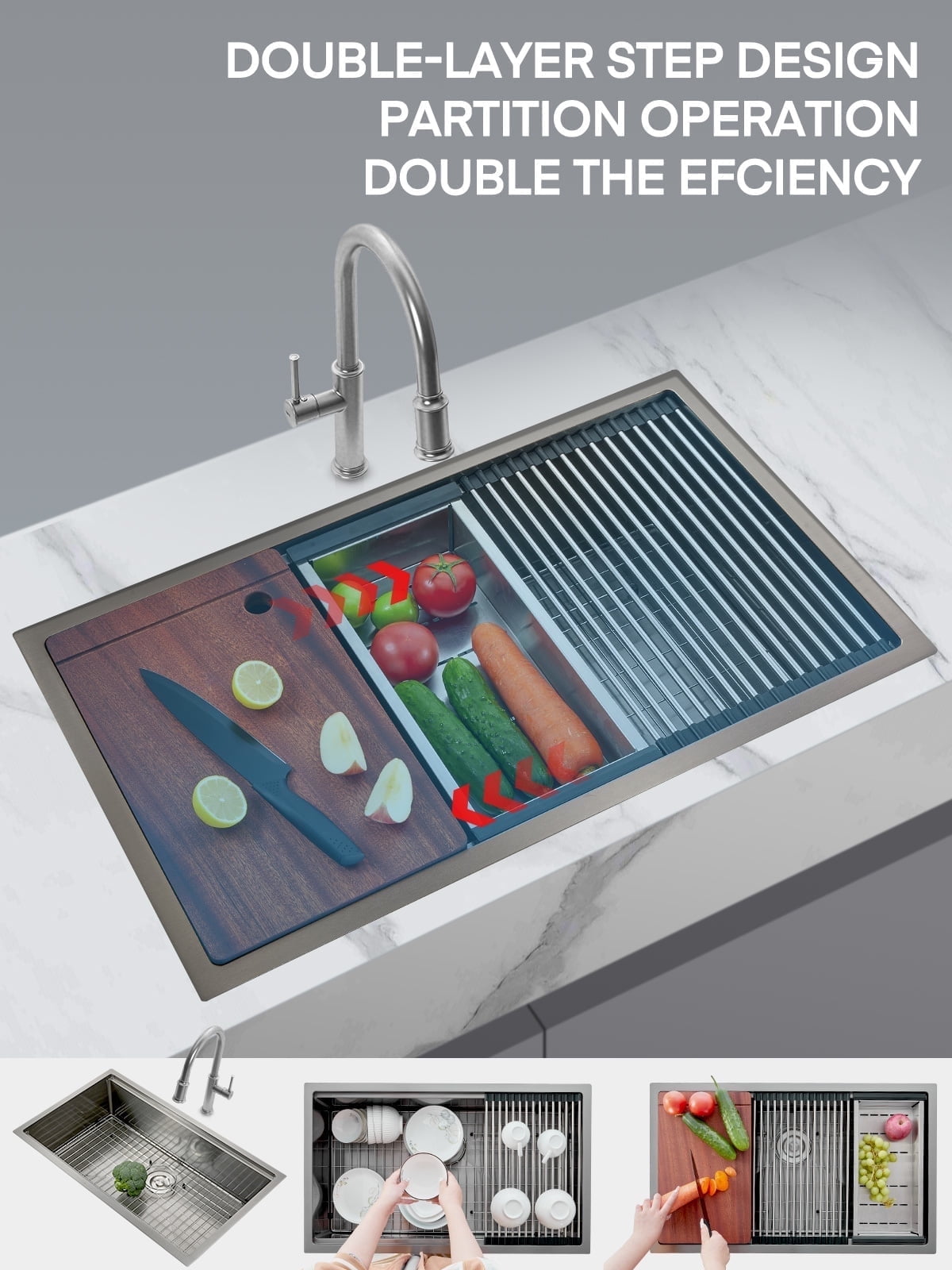 32" Farmhouse Single Basin Stainless Steel Sink, Undermount Kitchen Sink, 5-in-1