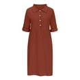 thumbnail image 6 of Meichang Womens Summer Shirt Dresses Casual Cotton Linen Dresses Roll Up Half Sleeve Button Up Collar Knee Length Dresses Beach Tunic Dress, 6 of 6