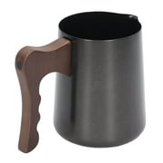 600ml Coffee Pitcher Stainless Steel Beech Handle Eagle Mouth Type Outlet Coffee Frothing Cup Brown Handle