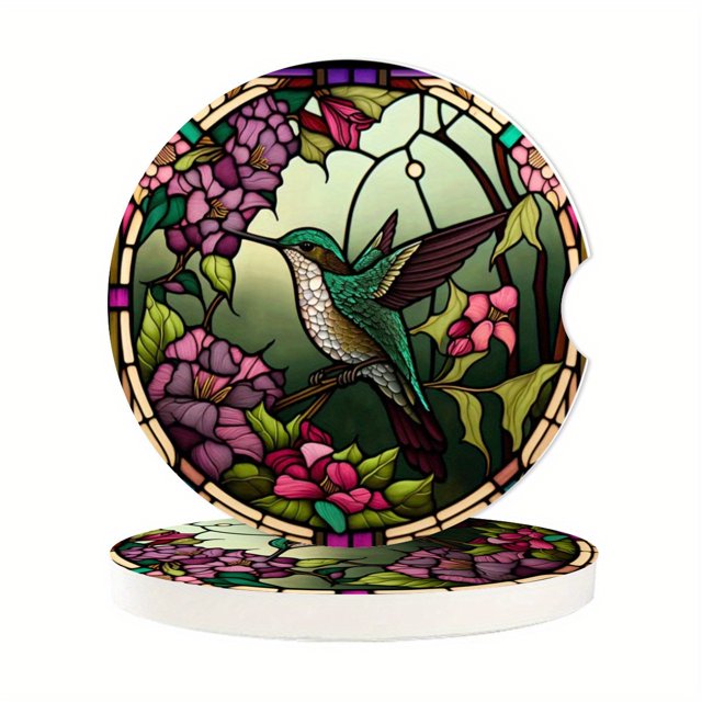 2pcs Car Coasters, Absorbent Ceramic Stone Car Coasters, Cute Car Accessories, With Cork Back And Finger Notches, Easy To Move Car Cup Holders-bird