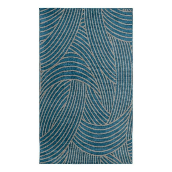 Linon Calibri Binya Polypropylene 6'5"x9'3" Rug in Blue and Gray