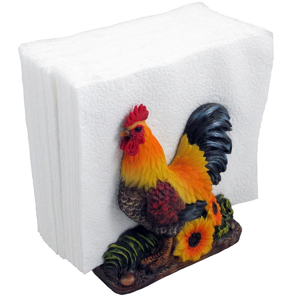 Proud Rooster Napkin Holder with Sunflower Accents for Rustic Farm