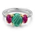 thumbnail image 3 of Gem Stone King 925 Silver and 10K Yellow Gold Green Malachite and Red Created Ruby and Lab Grown Diamond Engagement Ring for Women | 3.56 Cttw | Oval 9X7MM | Birthstone | Size 6, 3 of 6