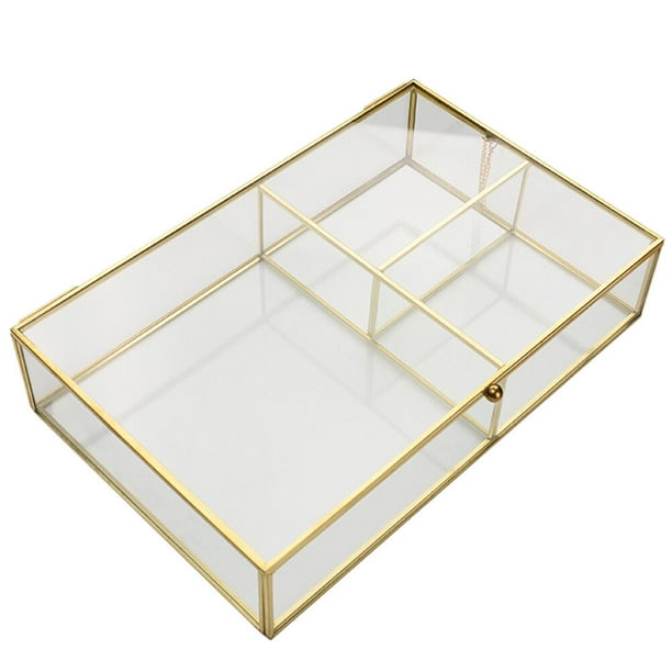 Joyero de cristal, expositor de joyas, contenedor de escritorio para pintalabios, talla S