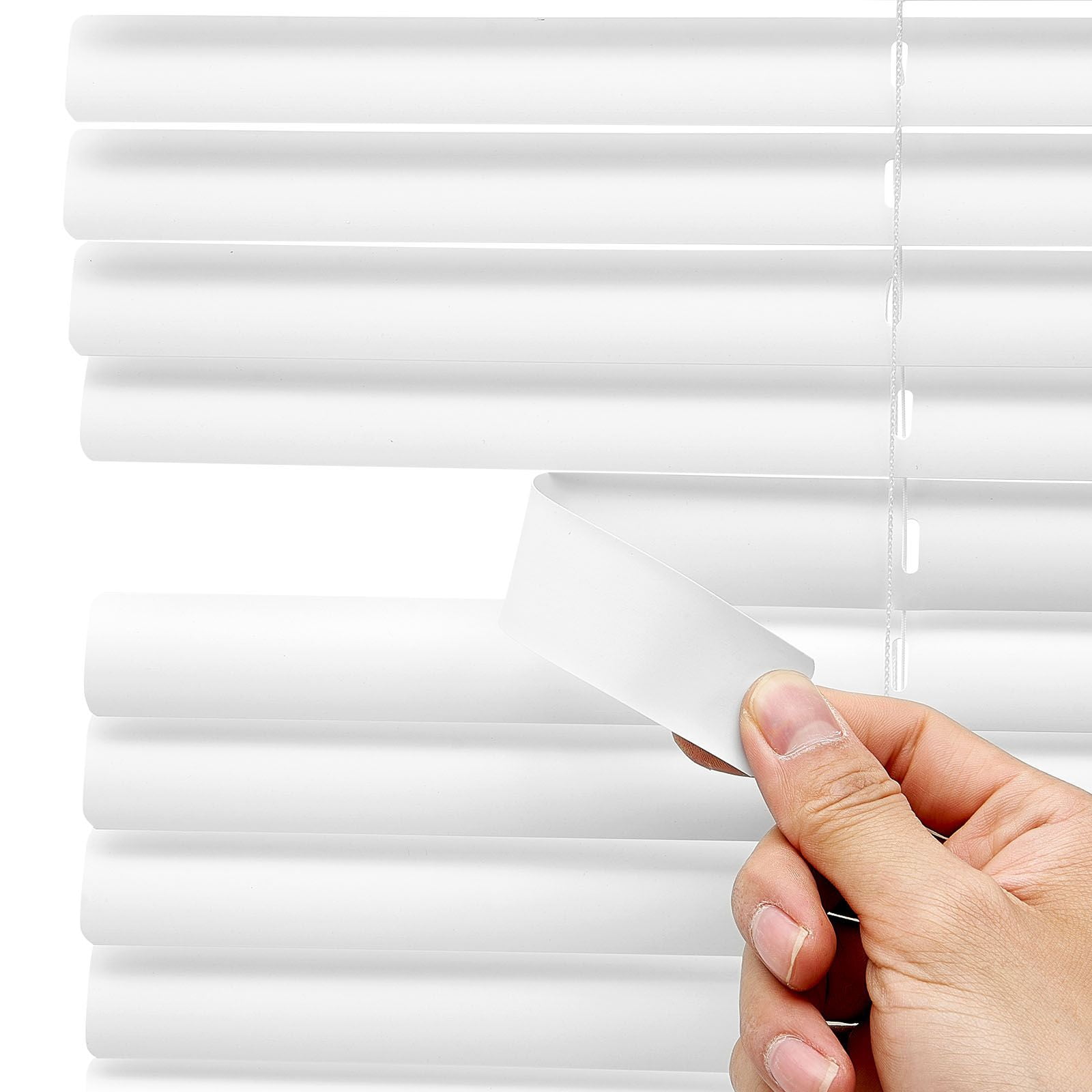 Cordless Mini Blinds 34x48 Inch 1 Inch Slats Vinyl White Window Blinds Cordless Lift Wand Tilt for Bathroom Kitchen Laundry