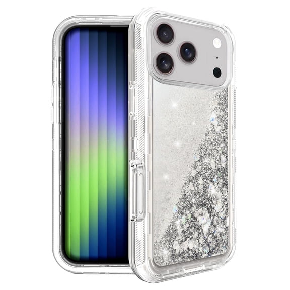 Heavy-Duty Protective Glitter Liquid Cover for iPhone 17 Pro Max - Silver