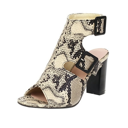 

iOPQO Women s sandals Women Fashion Snake Grain High Heel Shoes Buckle Strap Thick Heels Sandals Roman Buckle Open Toe Sandals Beige 36