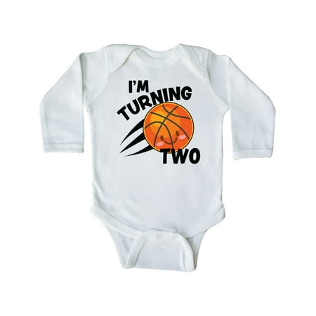

Inktastic I m Turning Two with Basketball Gift Baby Boy or Baby Girl Long Sleeve Bodysuit