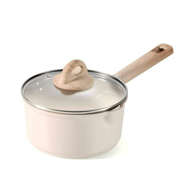CAROTE Healthy Ceramic Sauce Pan 2qt Nonstick Pot with Cover 7" Induction Skillet Non Stick Saucepan Bon Appetit Cooker
