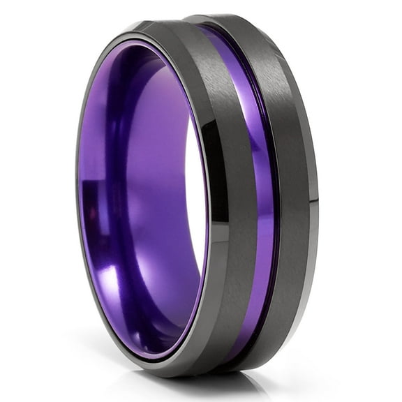 Purple Wedding Ring,Black Tungsten Ring,Engagement Ring,8mm Wedding Ring,Tungsten Carbide Ring,Black