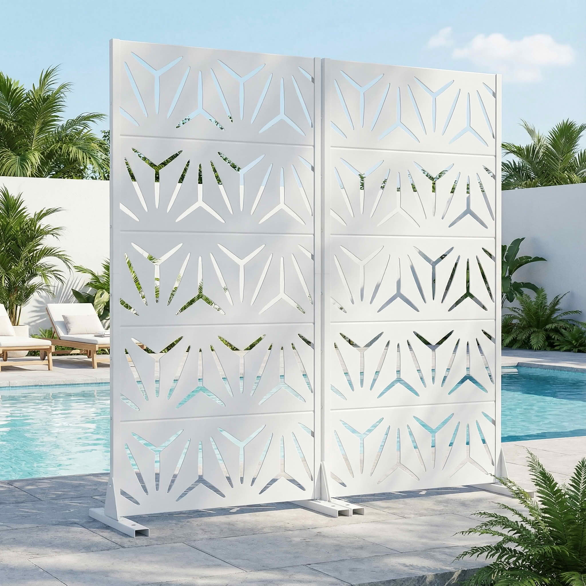 MAYEERTY 59x30 White Double-sided Outdoor Natural Privacy Panel Screen, 5 Piece Set Natural Folding Divider for Backyard and Garden