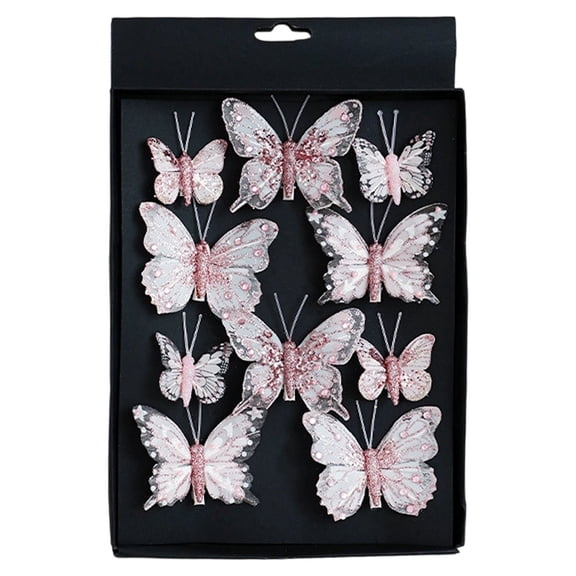 Uanit Colorful Butterfly Ornaments 10PCS with Hollow Glitter Design, 7-Color Clip-On Butterfly Pendants for Creating Festive Scene Atmospheres and Holiday Home Decor