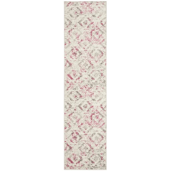 SAFAVIEH Skyler Salim Geometric Runner Rug, Ivory/Pink, 2' x 8'
