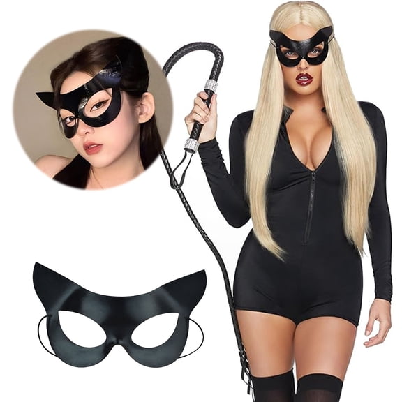 SUYOLL Halloween Classic Black Catwoman Half Face Mask,Cat Ear Eye Mask with Elastic Band for Halloween Cosplay Masquerade Party Dress up Props