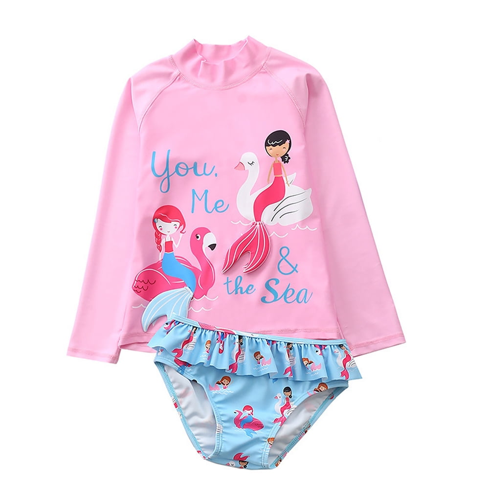 Kawell Toddler/Baby Girls Rash Guard Swimsuit Long Sleeve 2 Piece