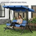thumbnail image 5 of LAZZO 3-Seat Outdoor Porch Swing with Footrest, Reclining Lounge Bed Convertible, Adjustable Canopy & Removable Cushions, Blue, 5 of 9