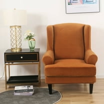 TOPCHANCES Stretch Thick Velvet Plush 2-Piece Soild Color Wingback Chair Slipcover, Orange