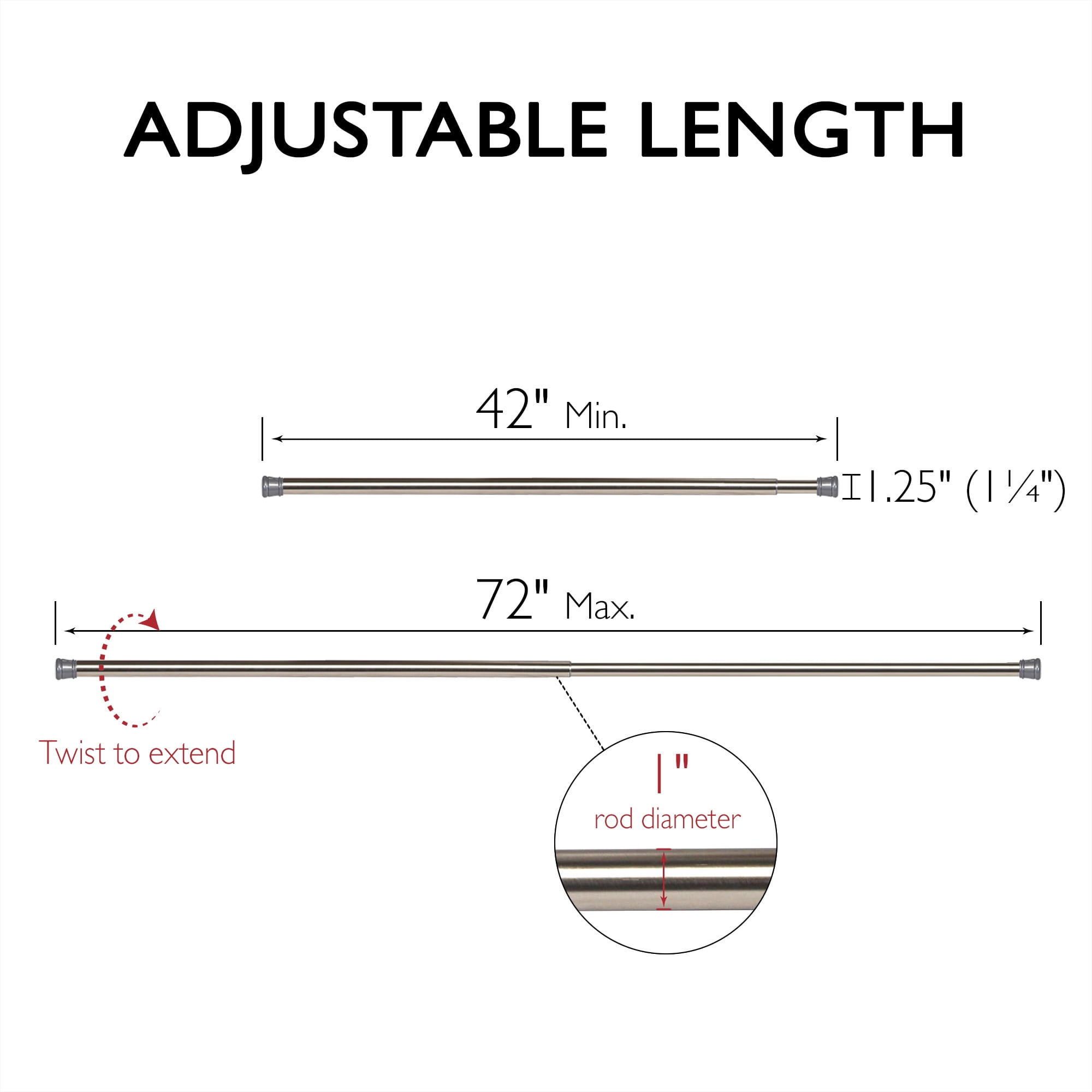 Design House Steel 42"-72" Expandable Tension Shower Curtain Rod