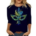 thumbnail image 1 of TSADFHJI Hauts pour Femmes Manches Longues Grande Taille T-Shirt Imprimé Joyeuses Fêtes Manches 3/4 Col Rond Blouse L Vert, 1 of 5
