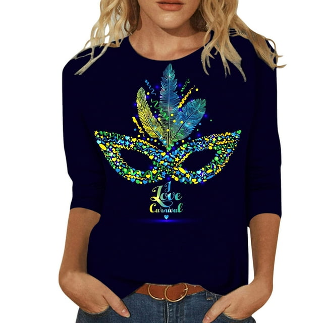 TSADFHJI Hauts pour Femmes Manches Longues Grande Taille T-Shirt Imprimé Joyeuses Fêtes Manches 3/4 Col Rond Blouse L Vert