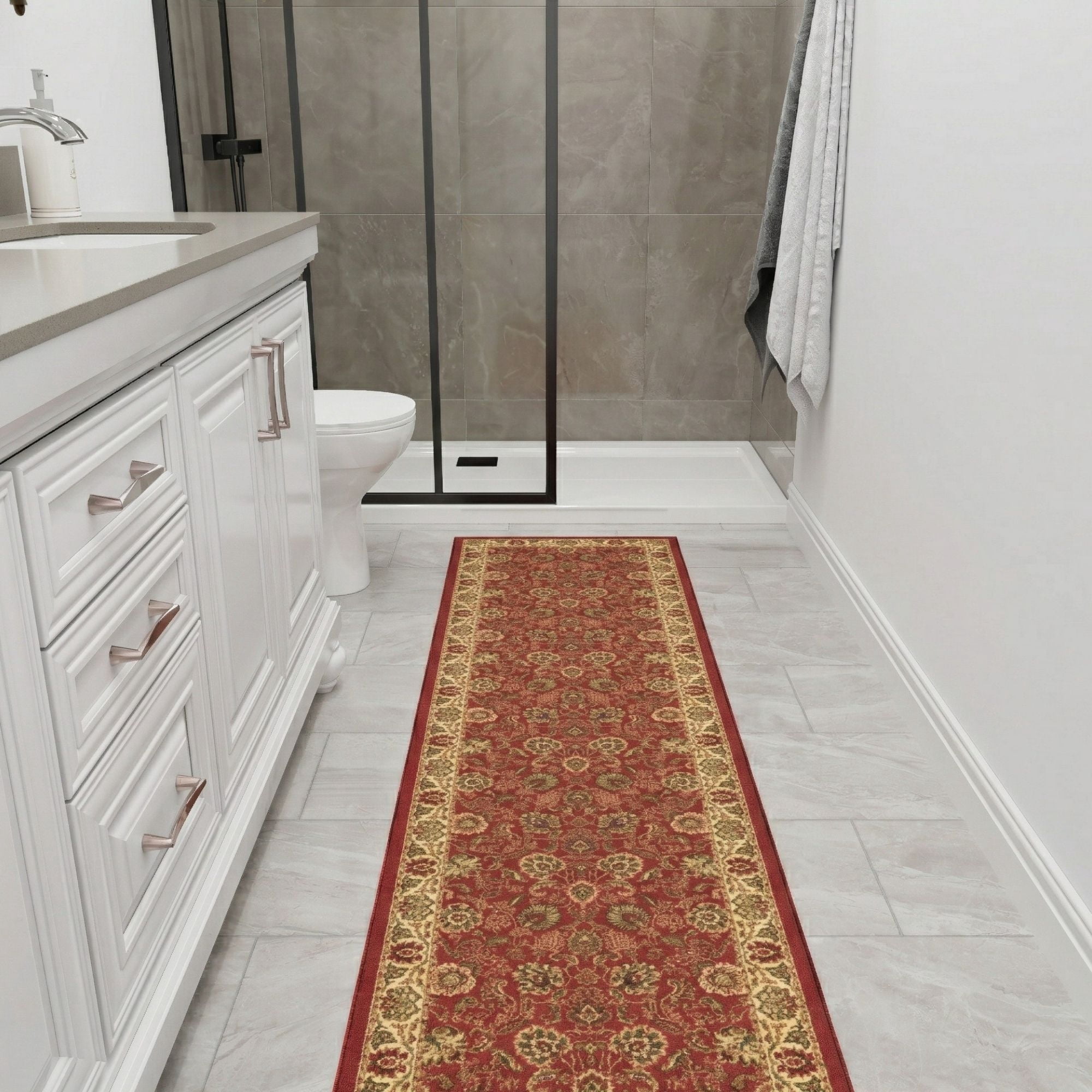 Ottomanson Hallway Runner Rug 1'10.5" x 7' – Non-Slip Low Pile Carpet for High Traffic Areas, Oriental Red