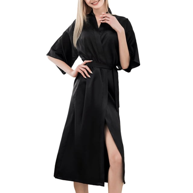 Gspmoly Robes d'Été pour Femmes 2025, Robe de Maison Unie Décontractée Col en V Ceinture Manches Mi-Longues Robe de Cocktail pour Femmes Économies d'Été