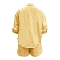 thumbnail image 5 of Tracksuit for Women Set Womens Oversized Linen Outfits Long Sleeve Button Shirt High-Waist Shorts Set Summer Beach Vacation Wear Yellow 3XL, 5 of 5