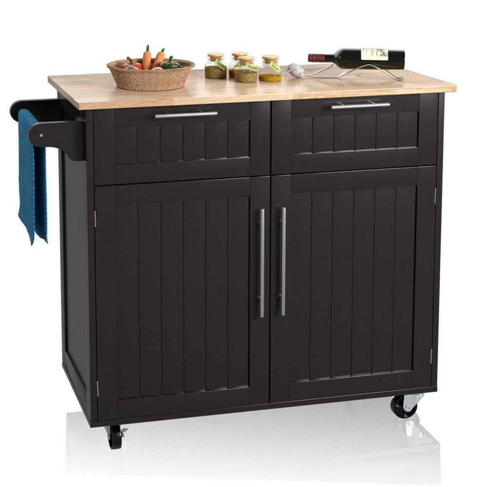 Costway Rolling Kitchen Cart Island Heavy Duty Storage Brown Trolley Utility Modern