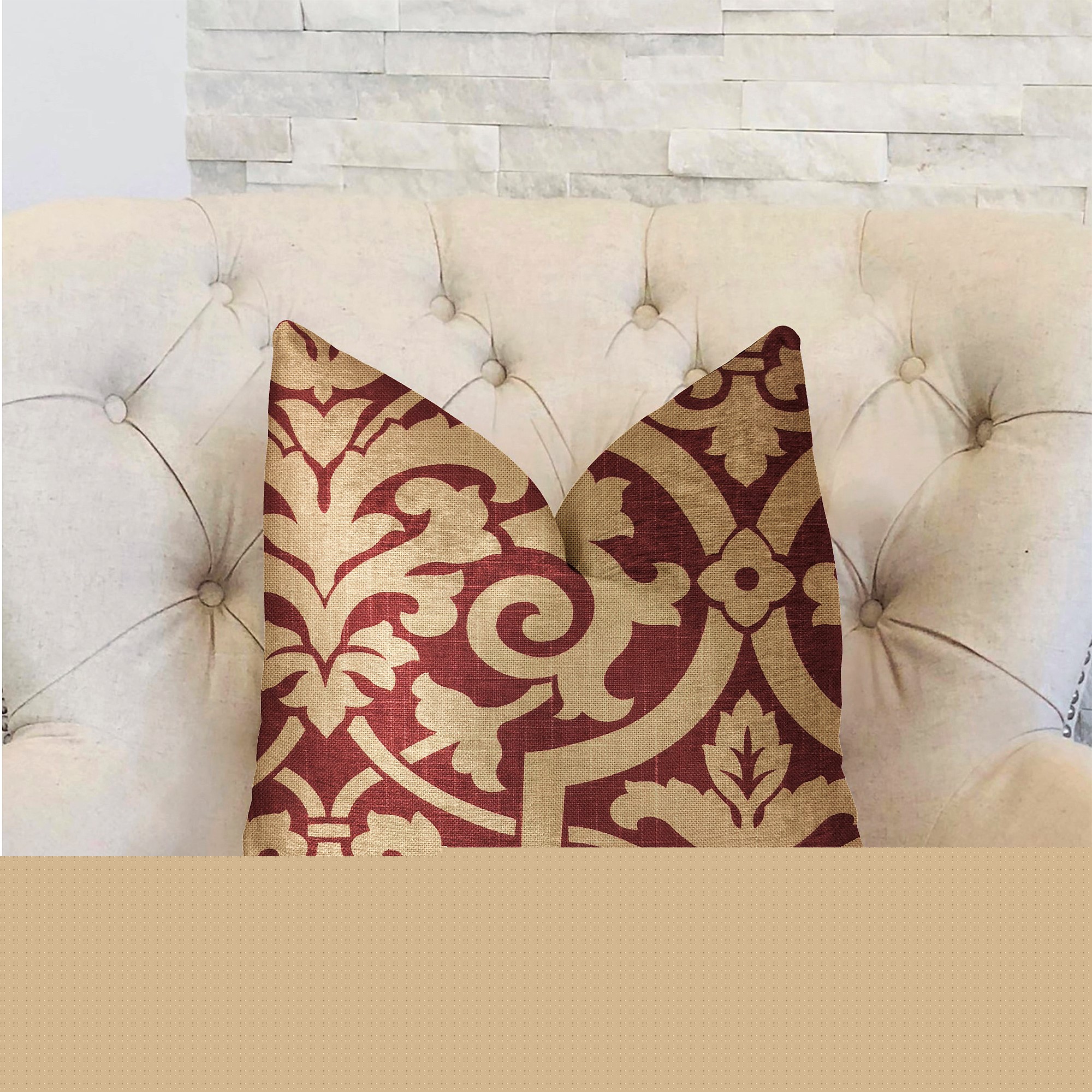 thumbnail image 2 of Plutus PBRA2277-2030-DP Coussin de Luxe Rouge & Beige Bouclier Sacré, 20 x 30 Po. Queen, 2 of 3