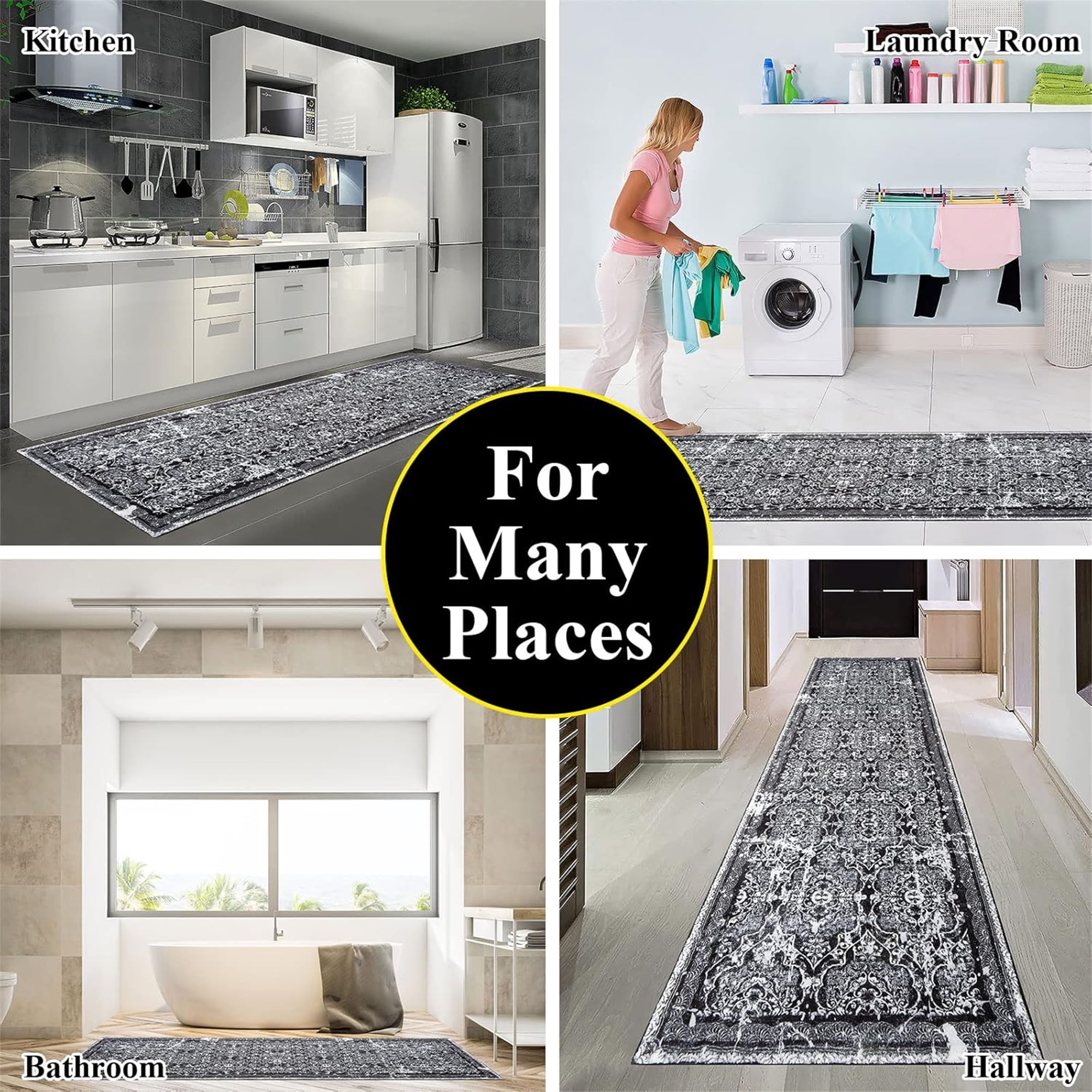 Boho Runner Rug, Non Slip Washable Shaggy Soft Carpet Area Rug for Hallways Entryway Bedroom
